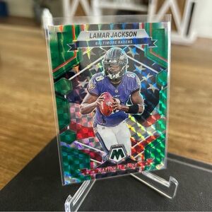 2023 Mosaic Lamar Jackson National Pride Green Mosaic Prizm Baltimore Ravens